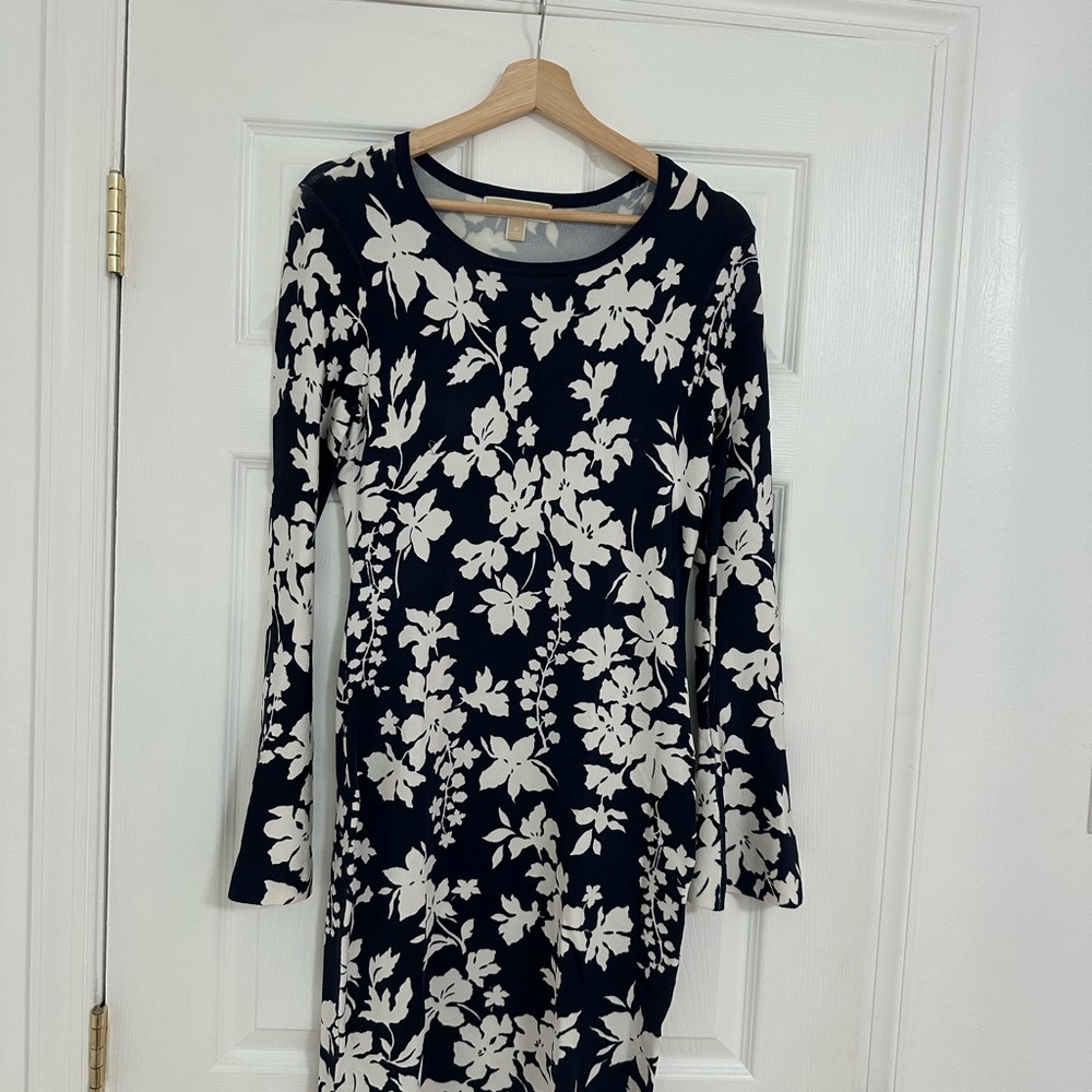 KORS Michael Kors Black and White Sheath Dress Long Sleeve